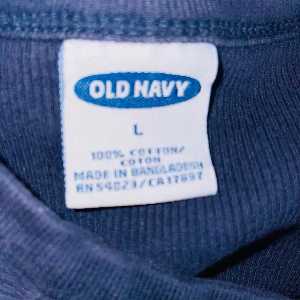Vintage Old Navy Mens L Shirt Blue Thermal Waffle Weave Long Sleeve Logo Pullove